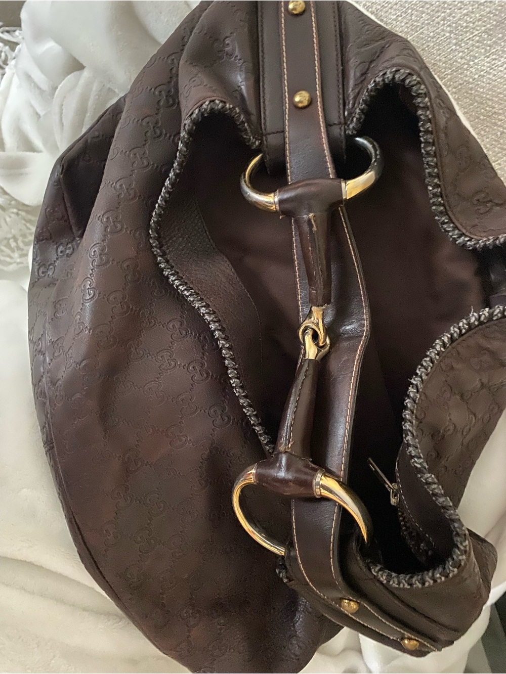 Gucci Dark Brown Leather Shoulder Hobo with Gold Hardware